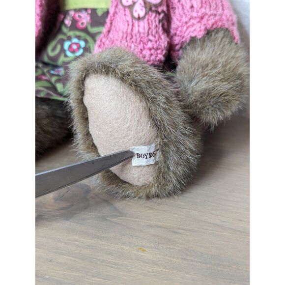 Boyds Bears Jasmine Flutterlee Plush Bear 2009 Retired Pink Bow Sweater No Tag - Picture 6 of 8